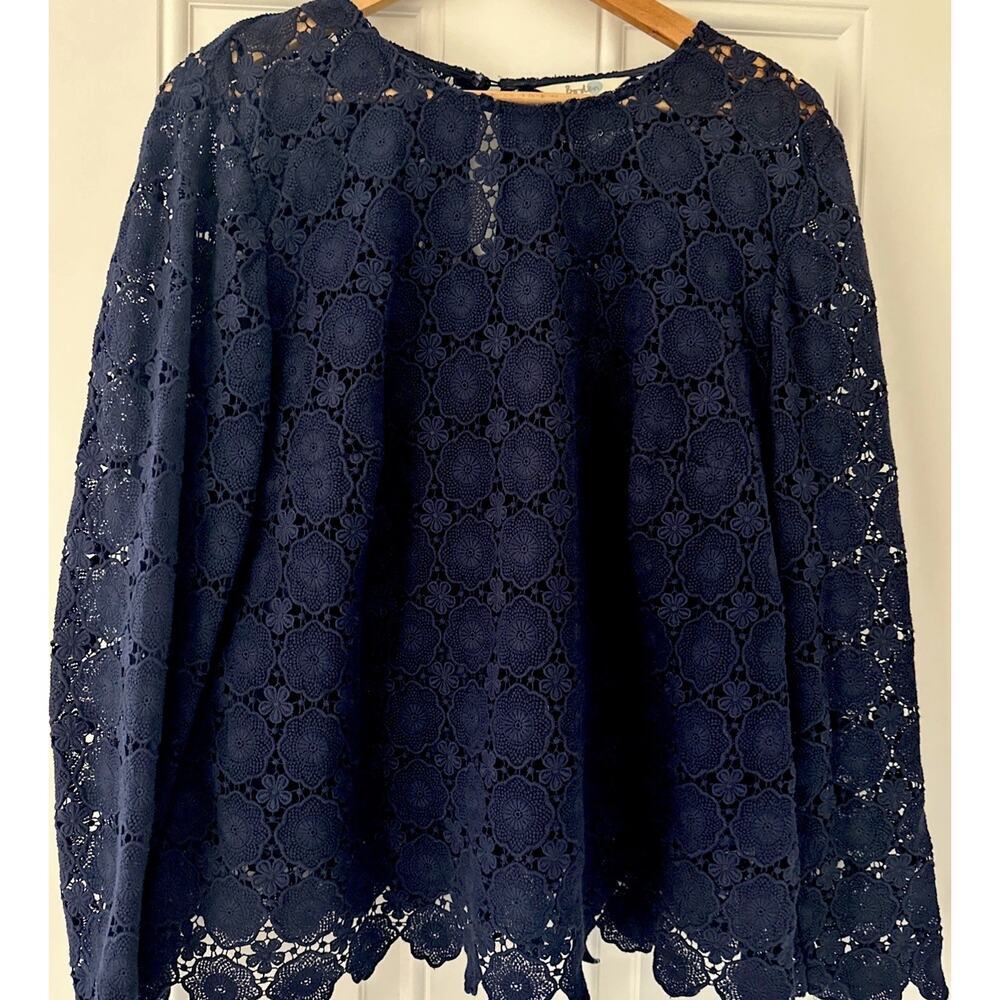 Boden Lace Overlay Long-Sleeve Top - Navy
